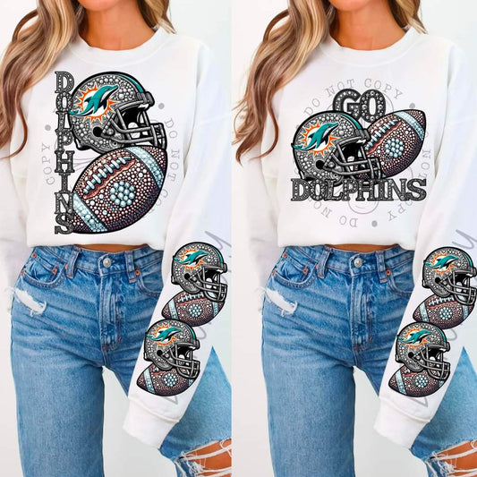 Dolphins - DTF TRANSFER - Sports Football Faux Rhinestone drop (FDC)