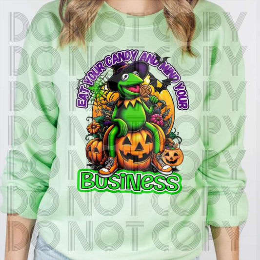 Eat your candy and mind your business frog - DTF TRANSFER (Falloween Collab) RHD/CST