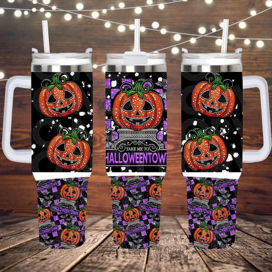 Take me to Halloween ; UV DTF 40OZ TUMBLER Wraps (top & bottom) (TED)