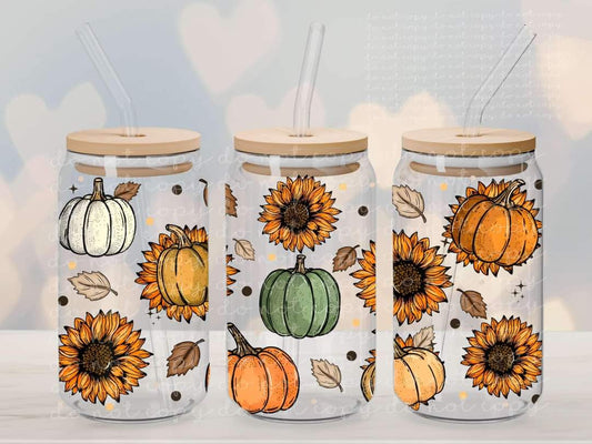 Sunflowers & pumpkins - UV dtf wrap 16oz libbey : MMDD