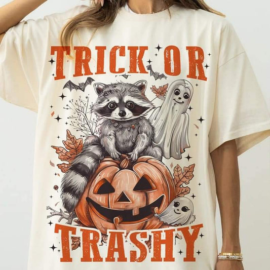 Trick or trashy raccoon - DTF TRANSFER (ULF)