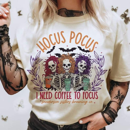 Skellies Hocus Pocus I need coffee to focus - DTF TRANSFER (ULF)