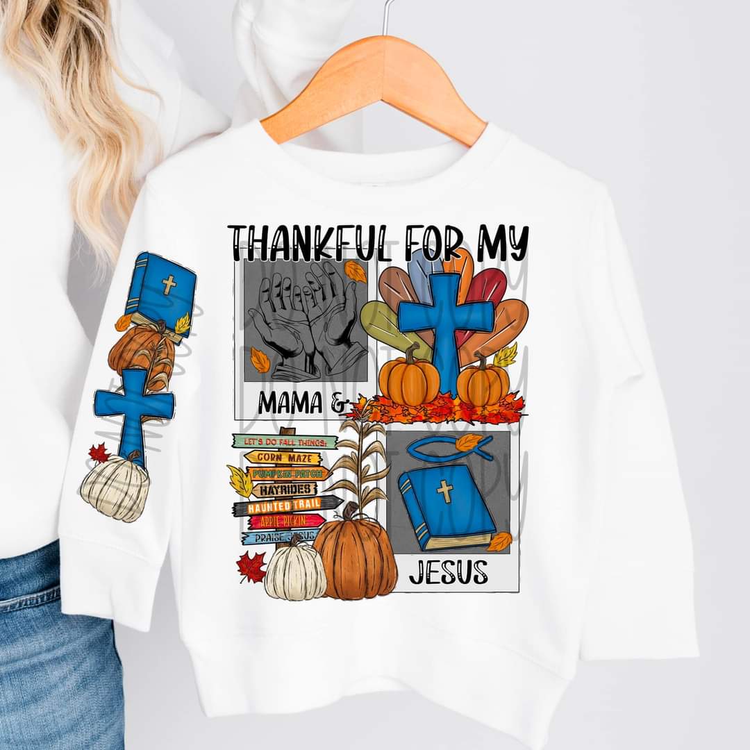 Thankful for my Mama and Jesus kids cartoons - DTF TRANSFER (FDC)