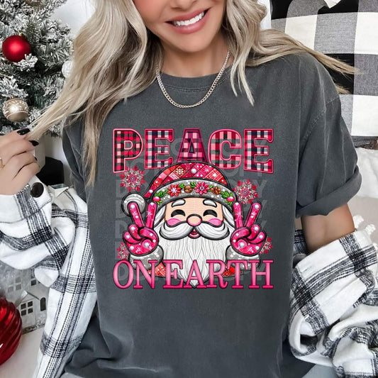 Peace on earth pink Santa - DTF TRANSFER (surprise mini Christmas Collab PHDC/CST)