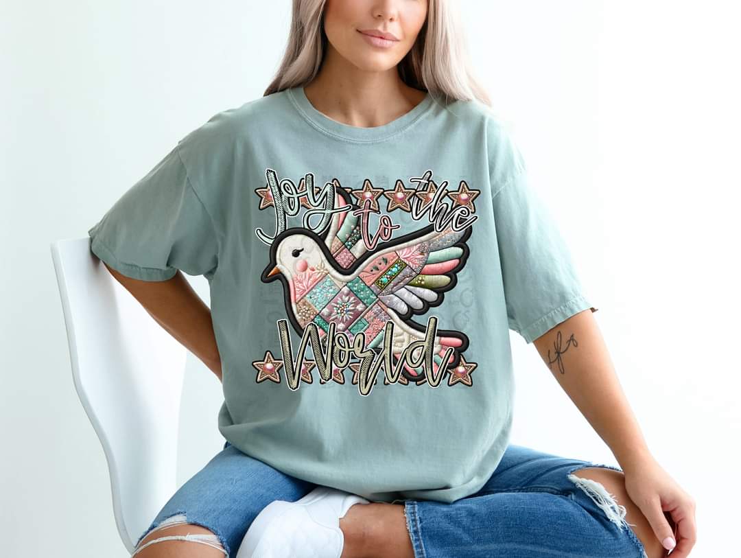 Joy to the world faux embroidery dove - DTF TRANSFER (surprise mini Christmas Collab PHDC/CST)