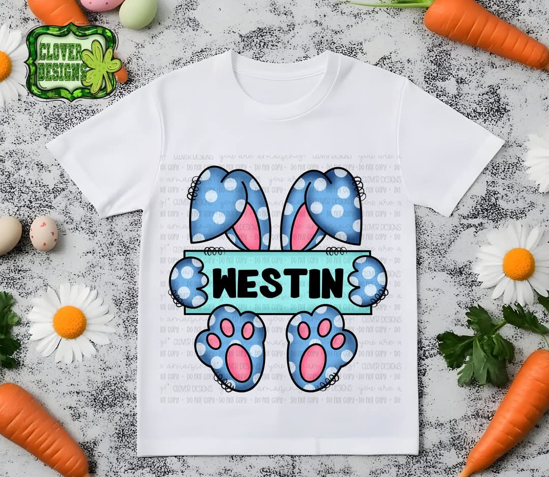 Blue Bunny with name ENTER NAME AT CHECKOUT OR IT WILL COME BLANK - DTF TRANSFER (T EASTER COLLAB BUNDLE)