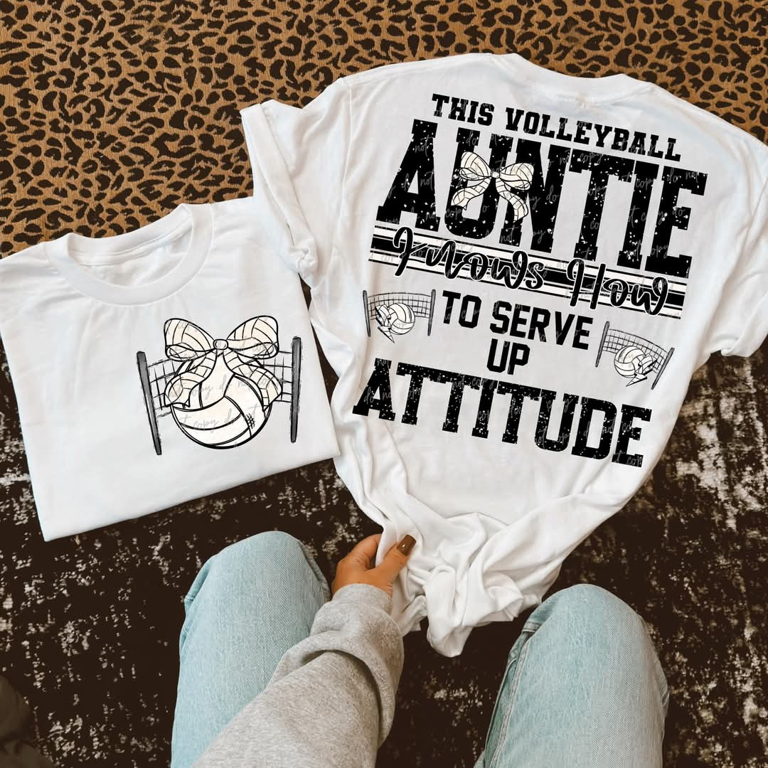 Volleyball Auntie Attitude w/ Bow-DTF TRANSFER (VDS)