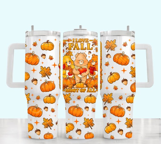 Carebears fall ; UV DTF 40OZ TUMBLER Wrap (top & bottom) Holiday kickoff collab