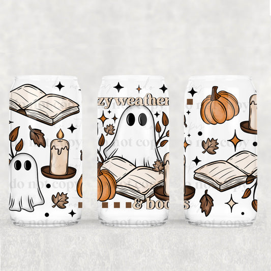 Cozy weather & books ghost - UV dtf wrap 16oz libbey : (CSC/T)