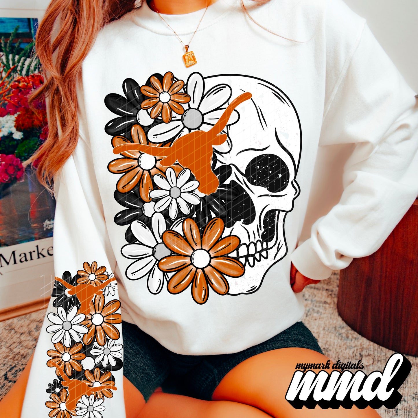 Texas Longhorns - DTF TRANSFER (floral letters & skellies & sleeves MMD)