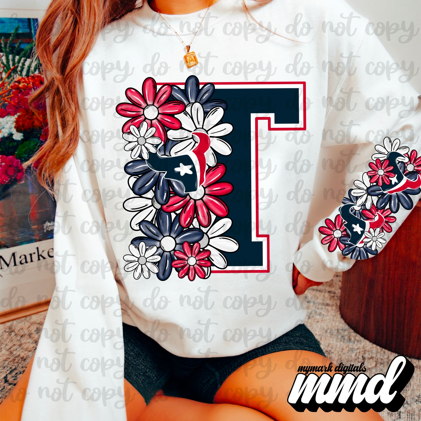 Texans T - DTF TRANSFER (floral letters & skellies & sleeves MMD)