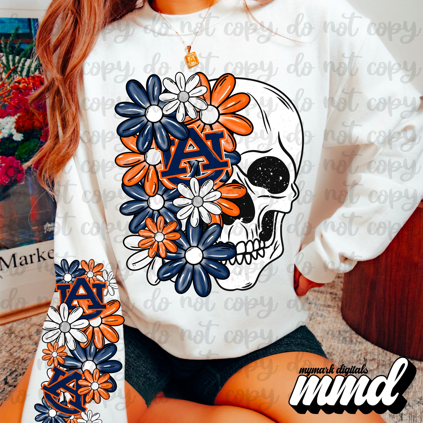 Skellie Auburn Tigers - DTF TRANSFER (floral letters & skellies & sleeves MMD)