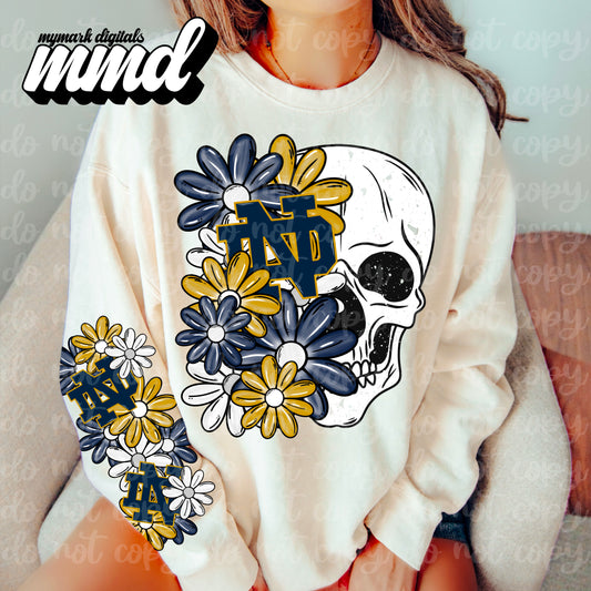 Skellie yellow navy - DTF TRANSFER (floral letters & skellies & sleeves MMD)