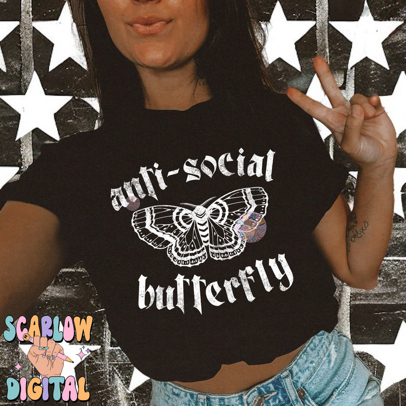 (Anti social butterfly white - DTF TRANSFER (Scarlow N24)