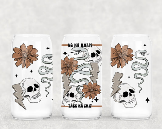 Do no harm take no shit snakes and skulls - UV dtf wrap 16oz libbey : CSC