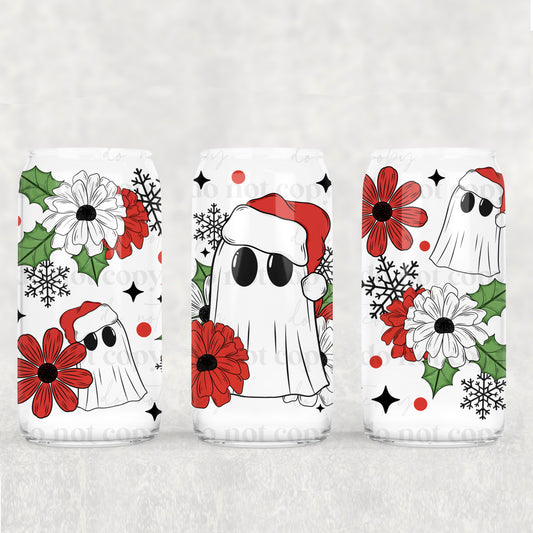 Floral Christmas ghosts - UV dtf wrap 16oz libbey : CSC