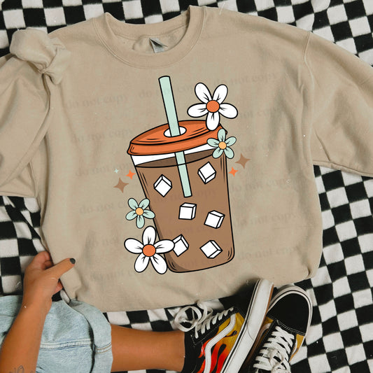 Floral iced coffee - DTF TRANSFER