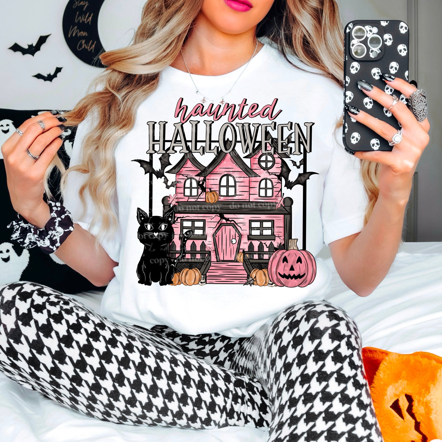 Haunted Halloween house pink - DTF TRANSFER (CSC)