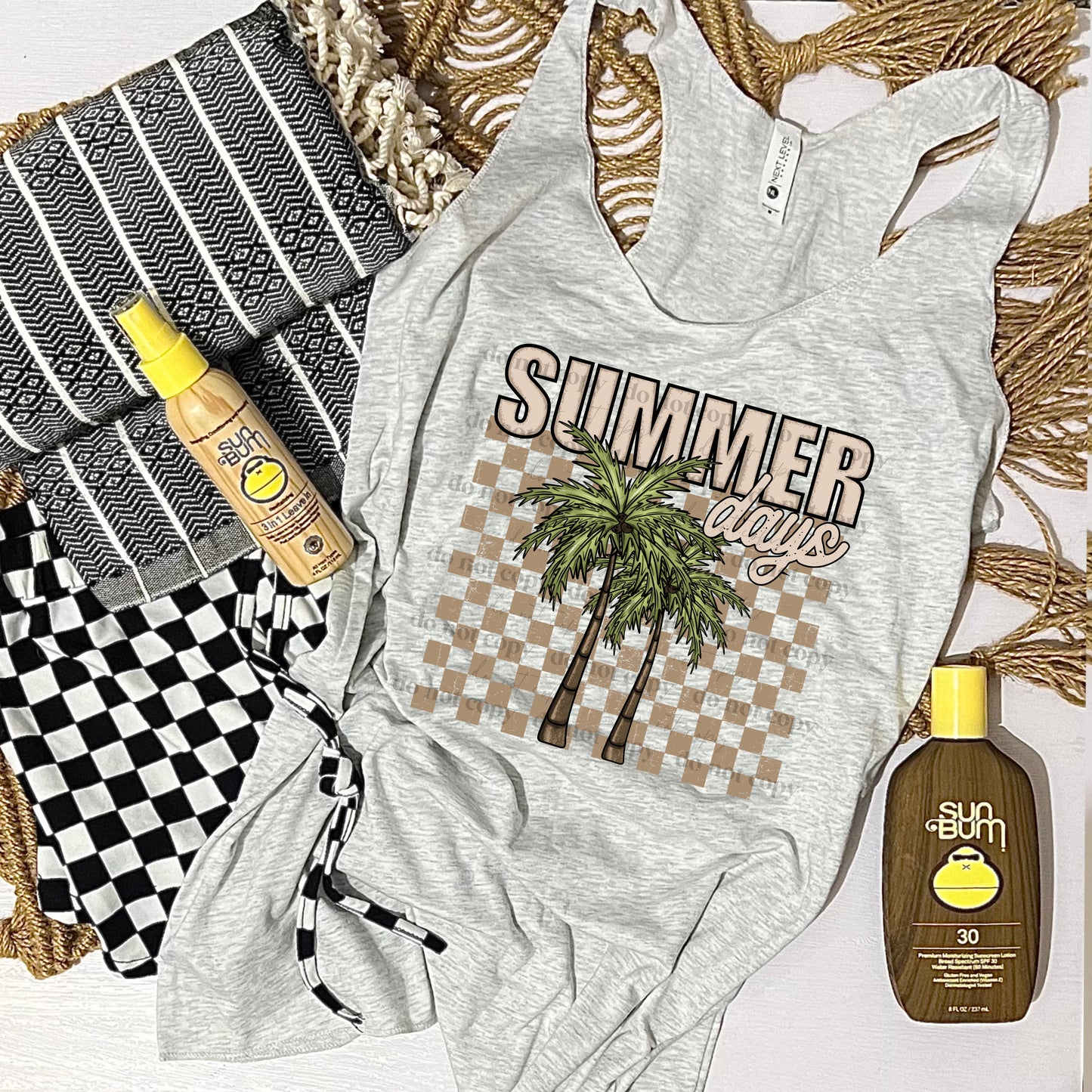 Summer Days palm tree checkered- DTF TRANSFER