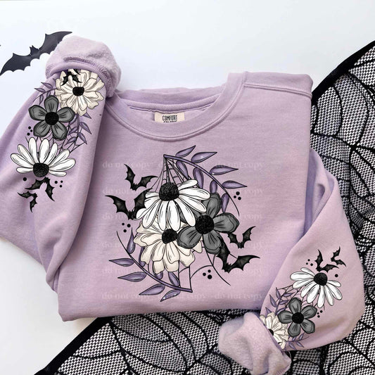 Spooky floral bats grey w/ or w/o sleeves - DTF TRANSFER - (CSC) (Copy)