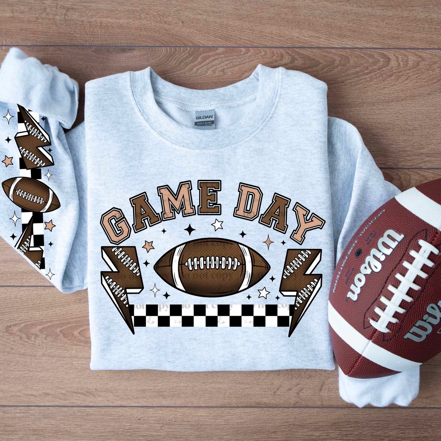 Game Day football with stars w/ or w/o sleeves - DTF TRANSFER - (CSC)