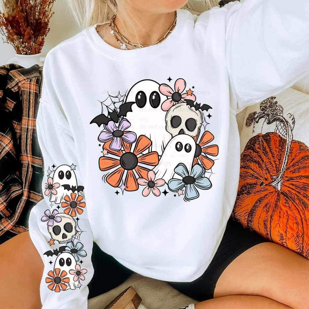 Spooky ghost floral w/ or w/o sleeves - DTF TRANSFER - (CSC)