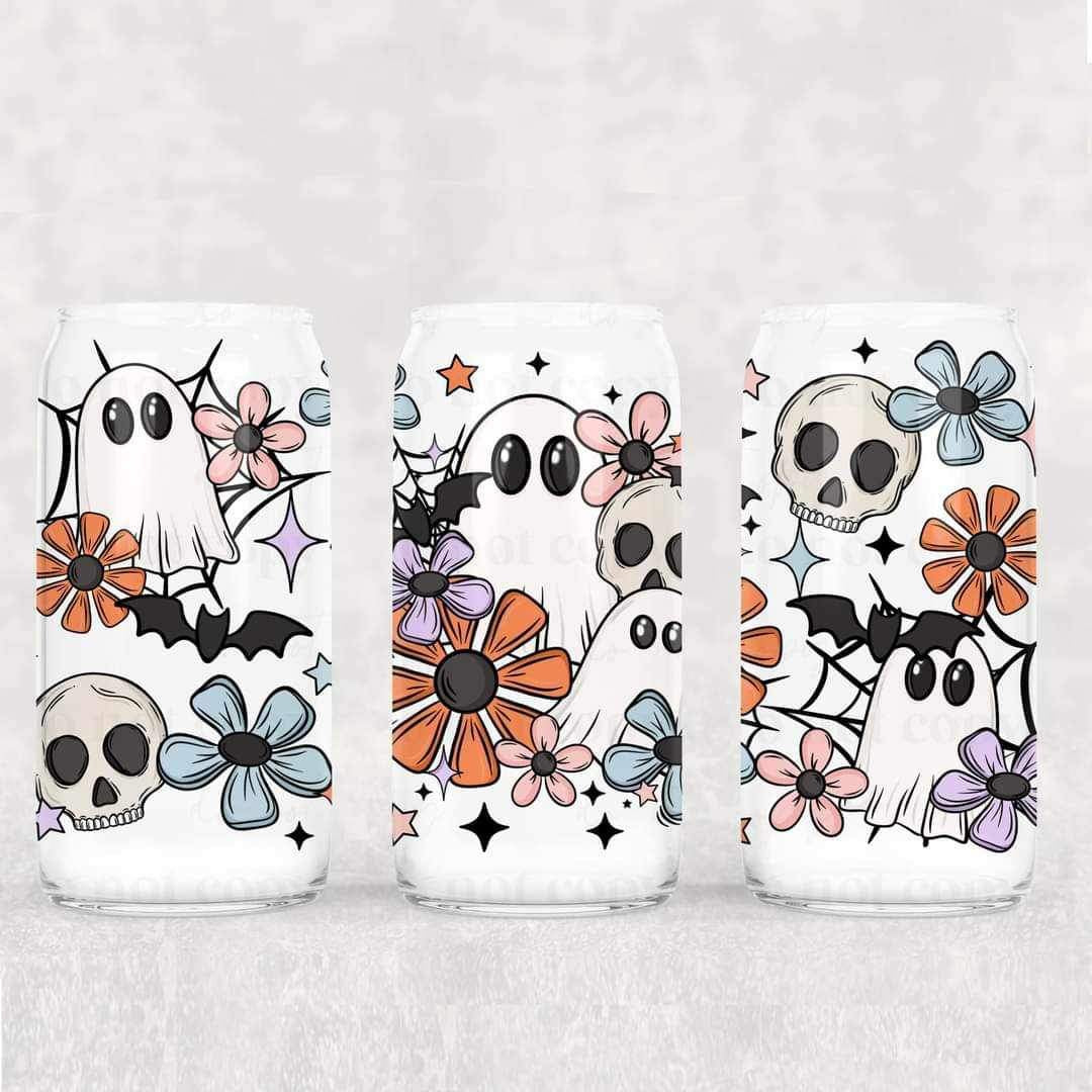 Spooky floral ghost - UV dtf wrap 16oz libbey -(CSC)