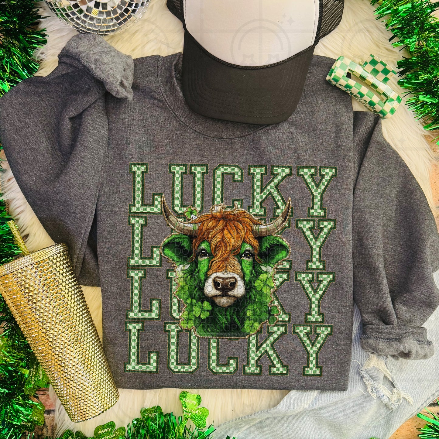 Lucky highland cow faux embroidery-DTF TRANSFER (HWD/F25)