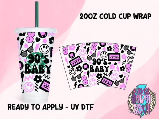 90s Baby pink 20oz UV DTF CUP WRAP