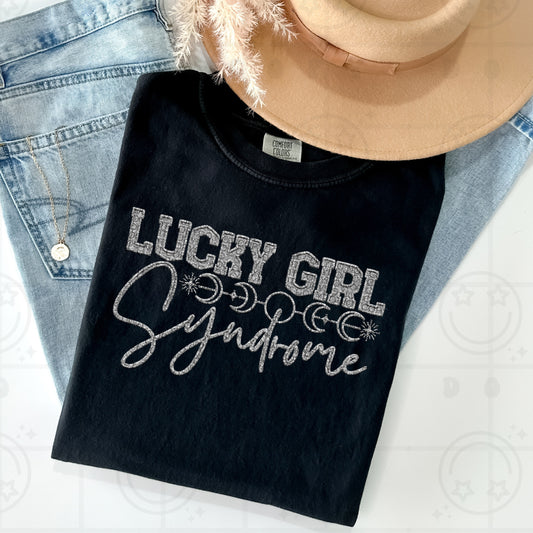 Lucky girl syndrome, silver faux embroidery-DTF TRANSFER (HWD/F25)