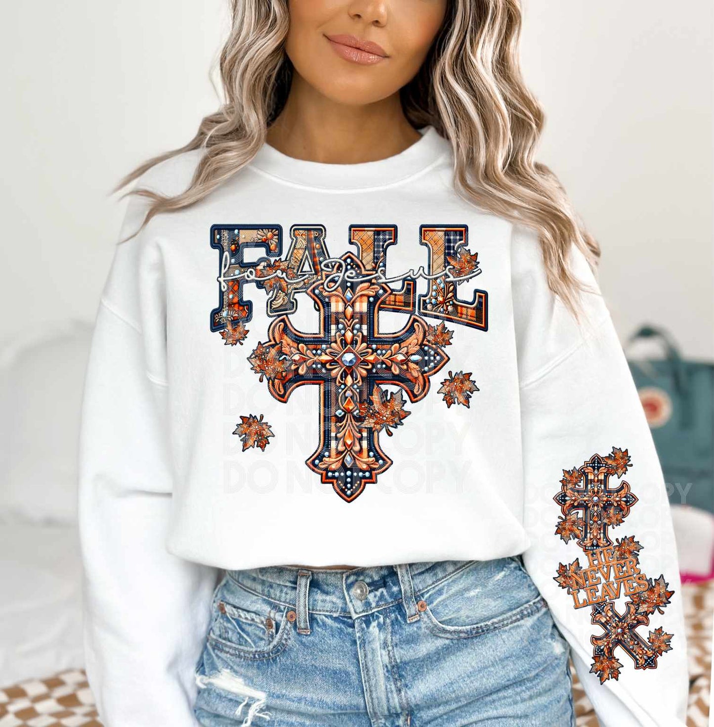 Fall for Jesus faux embroidery rhinestones - DTF TRANSFER (TED)