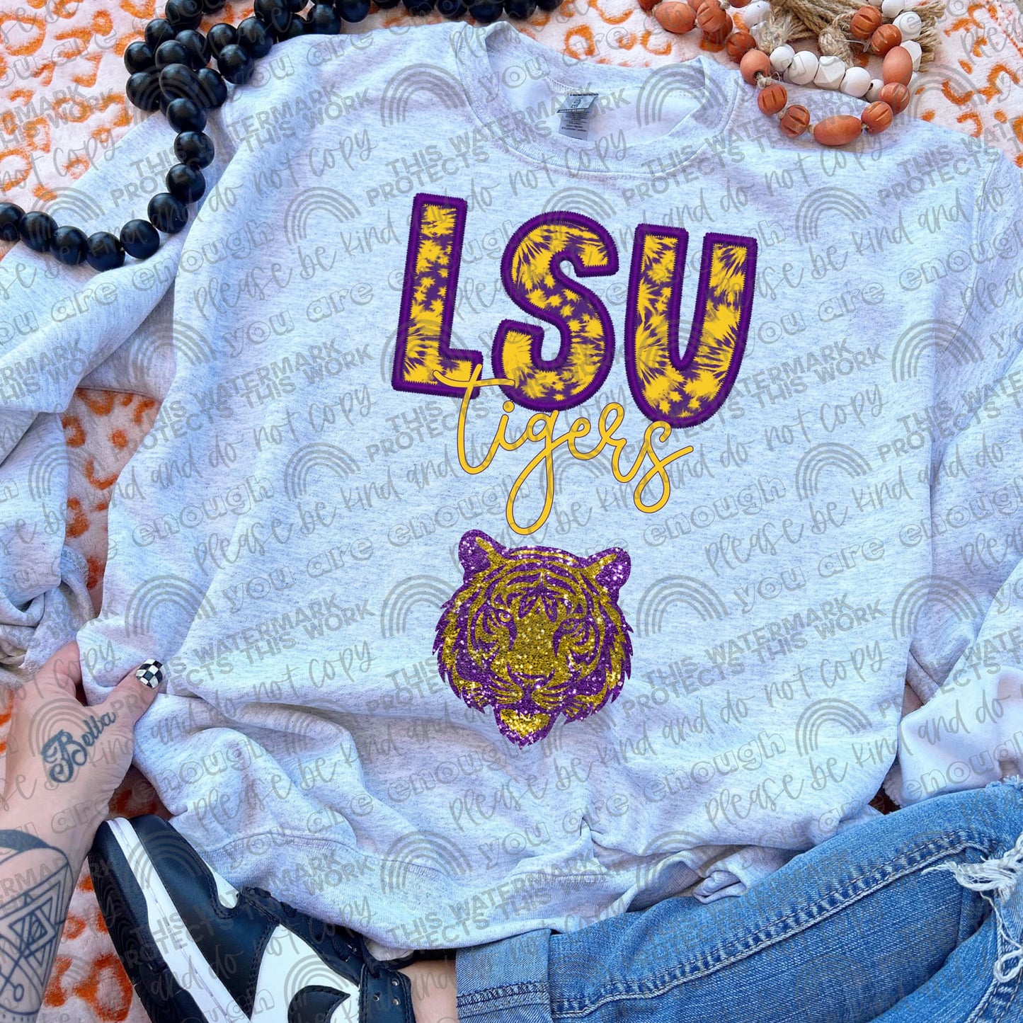 LSU Tigers - faux embroidery & glitter tie dye - DTF TRANSFER (HD)