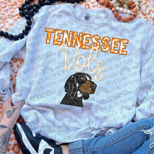 Tennessee Vols - faux embroidery & glitter tie dye - DTF TRANSFER (HD)