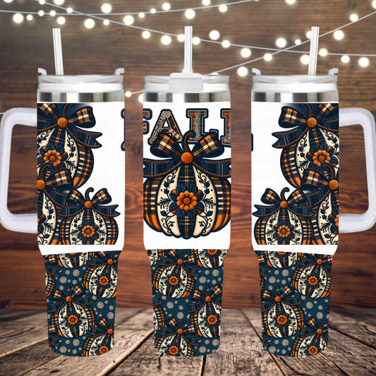 Fall patchwork pumpkin ; UV DTF 40OZ TUMBLER Wraps (top & bottom) (TED)