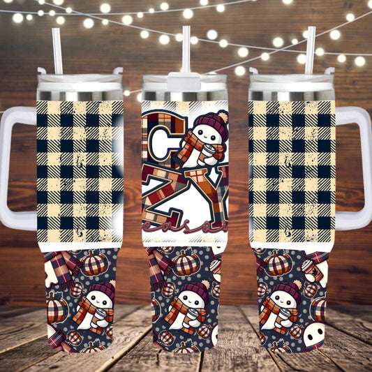 Cozy season ghost ; UV DTF 40OZ TUMBLER Wraps (top & bottom) (TED)