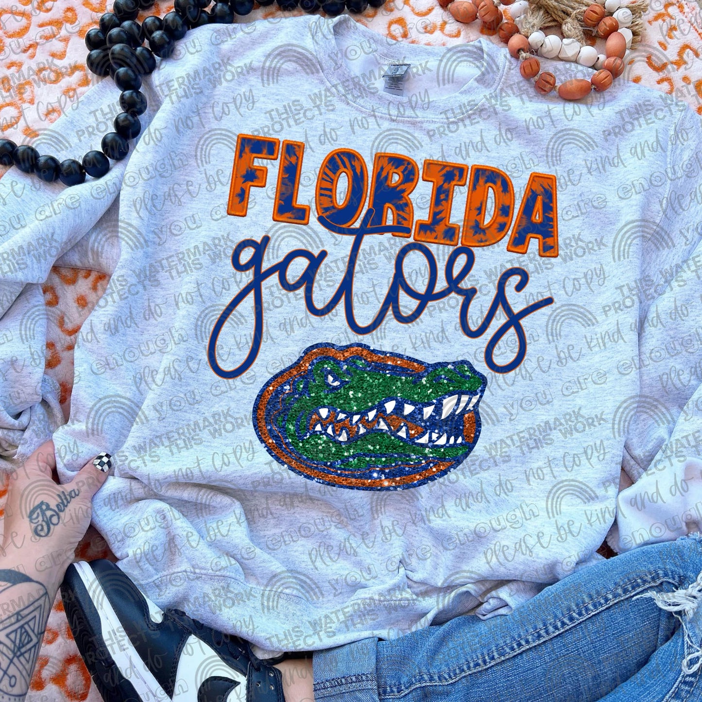 Florida Gators - faux embroidery & glitter tie dye - DTF TRANSFER (HD)