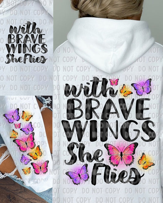 With brave wings she flies butterflies - DTF TRANSFER (CLD)