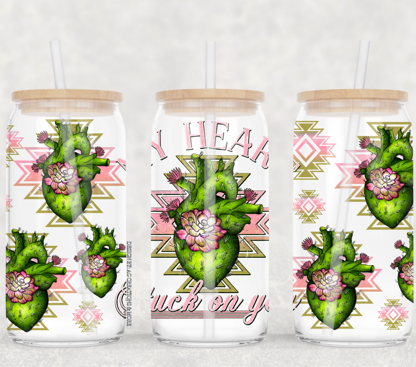 My heart is stuck on you cactus - UV dtf wrap 16oz libbey : AGCM