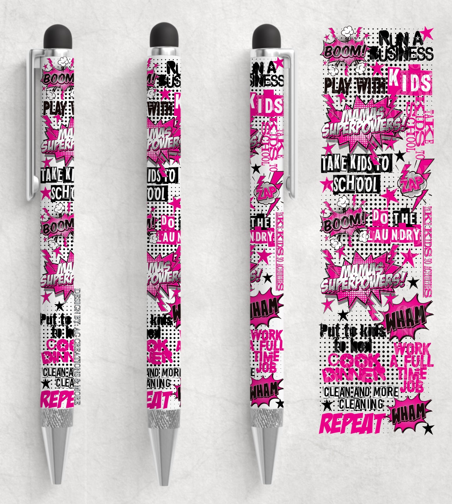 Moms superpowers pink ; UV DTF pen wrap (AGCM)