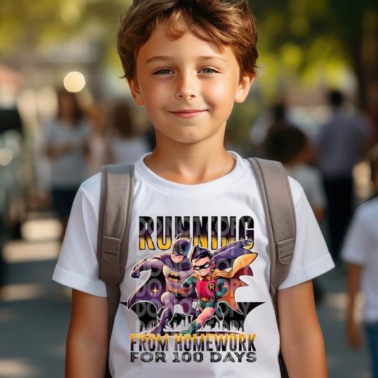 Running From Homework For 100 Days - DTF TRANSFER 100 Days Of School (ASLD)