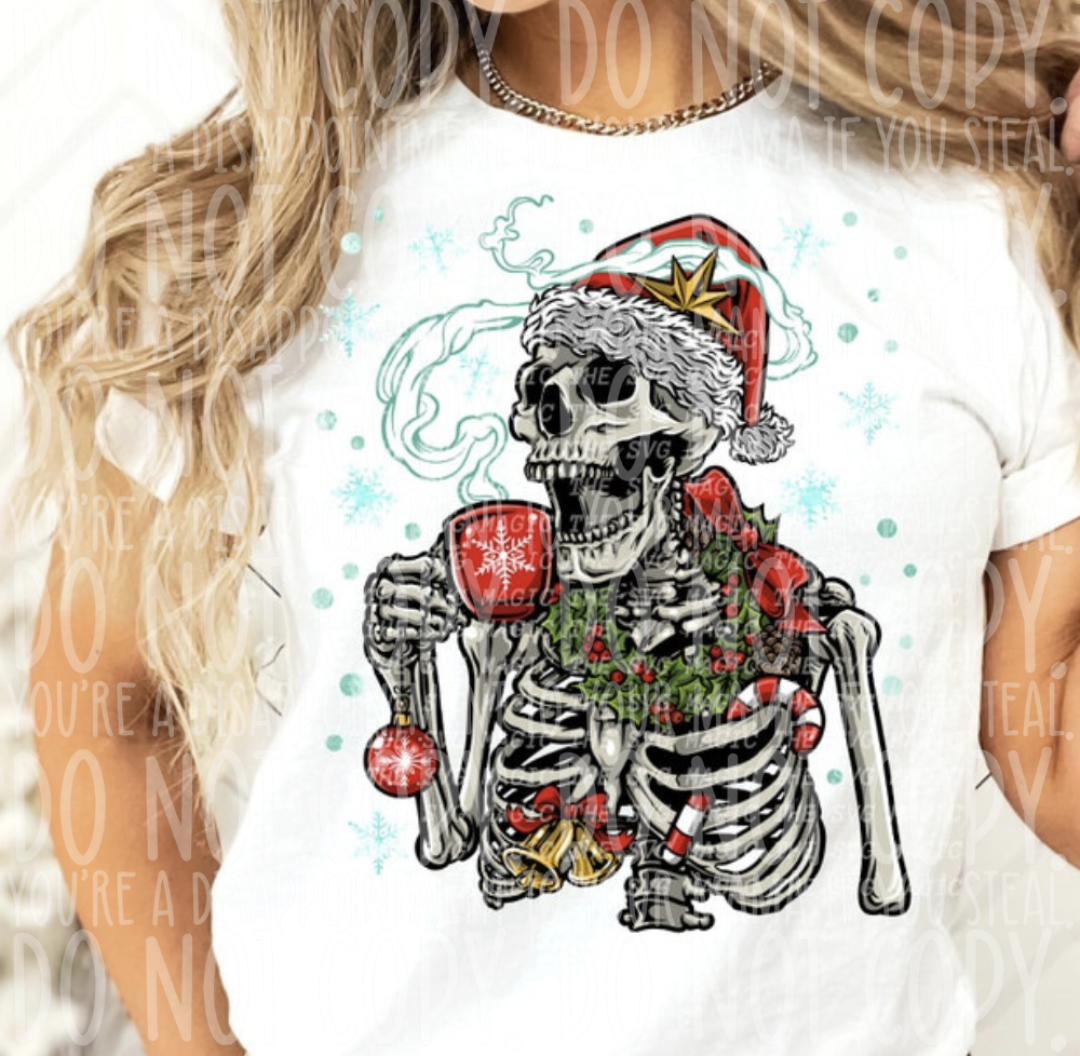 Santa Skellie drinking coffee - DTF TRANSFER