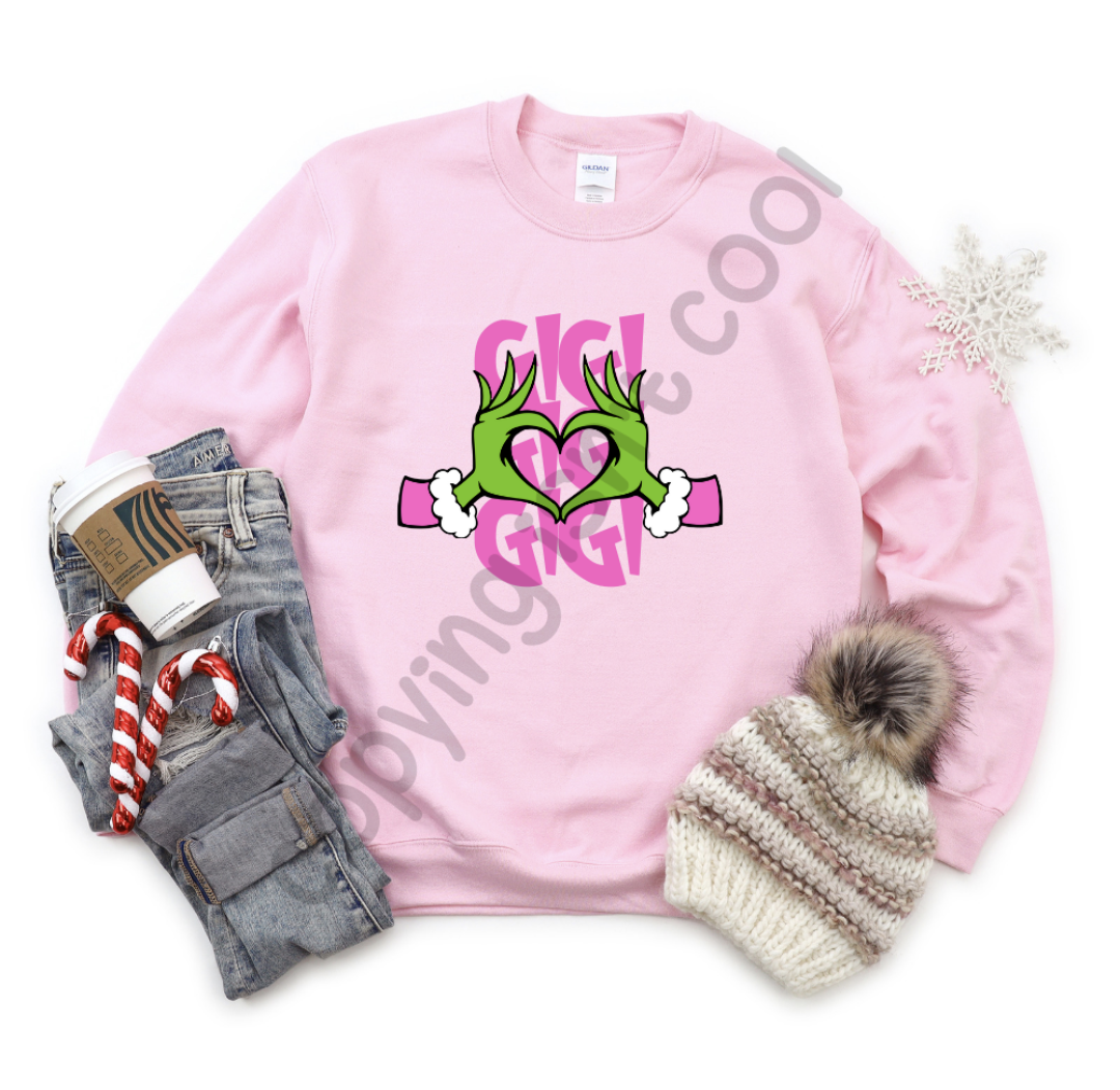 Custom text pink grouch hands heart - DTF TRANSFER ONLY (WRS)