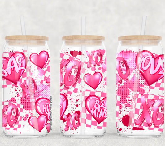 XOXO pink checkered - UV dtf wrap 16oz libbey : AGCM