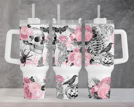 Pink Gothic skellie collage ; UV DTF 40OZ TUMBLER Wrap (top & bottom)