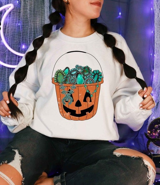 Pumpkin bucket turquoise - DTF TRANSFER ONLY