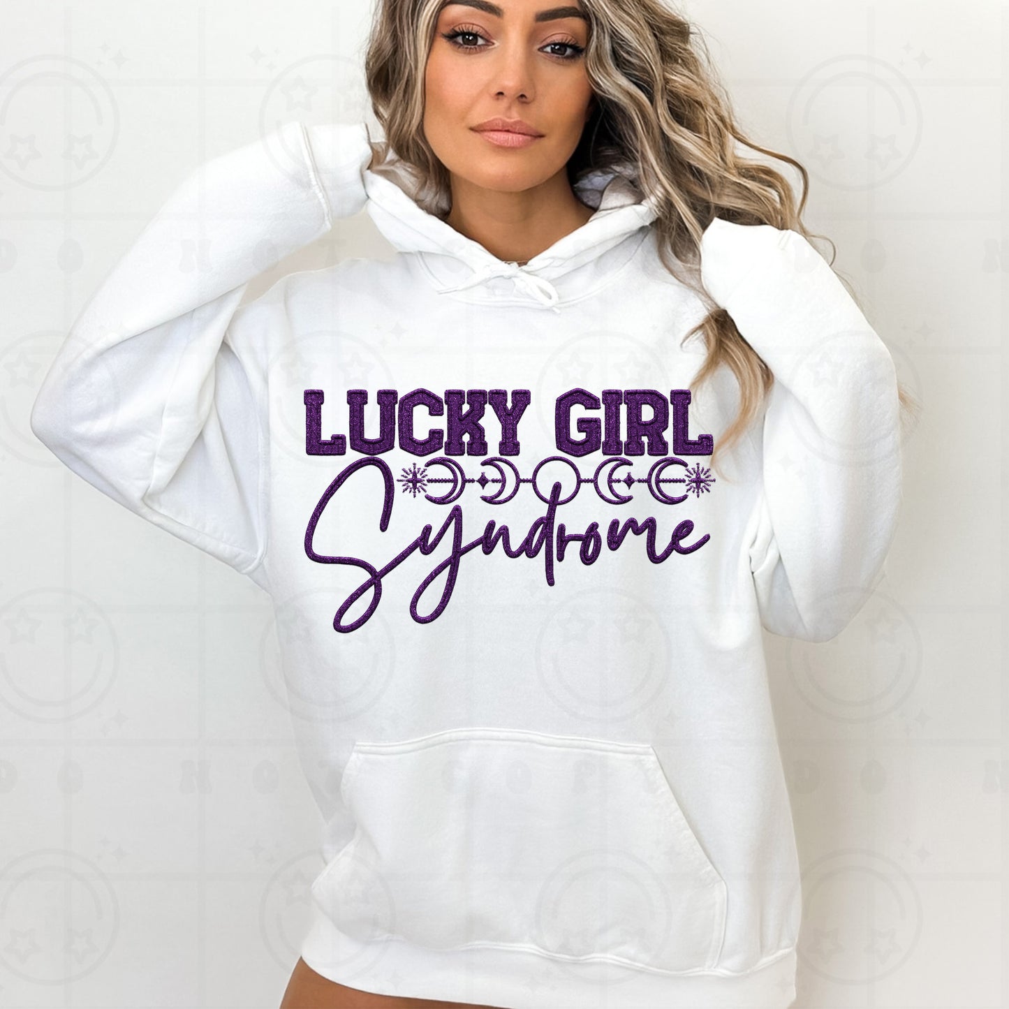 Lucky girl syndrome, purple faux embroidery-DTF TRANSFER (HWD/F25)