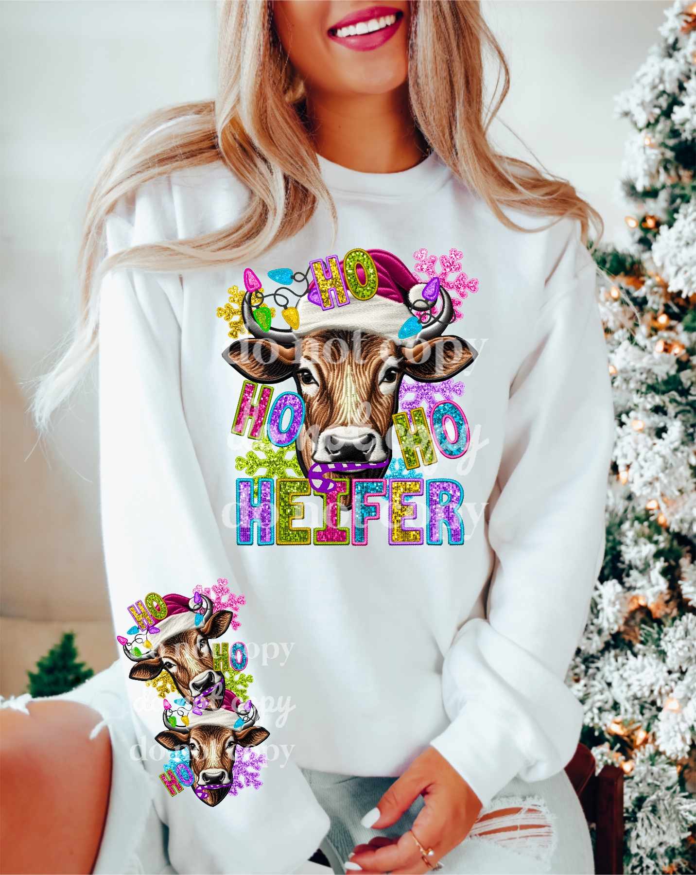 Ho ho heifer cow faux sequins - DTF TRANSFER ONLY (TED)