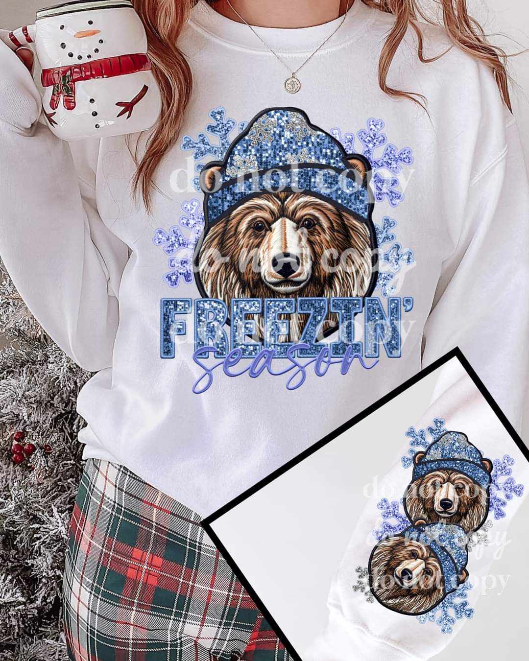 Freezin Season blue faux sequin bear blue - DTF TRANSFER ONLY (TED)