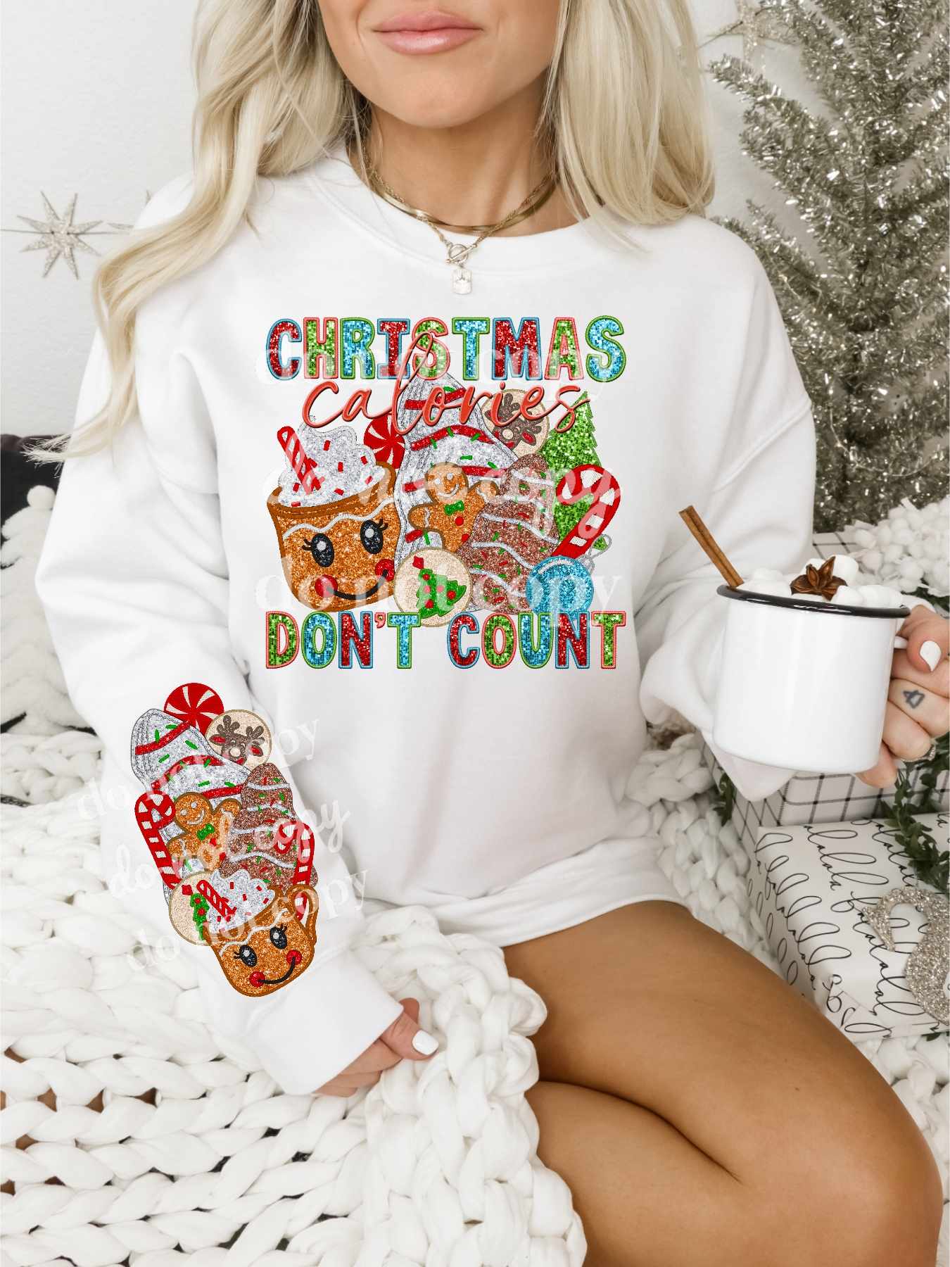 Christmas calories don't count faux sequins - DTF TRANSFER ONLY (TED)