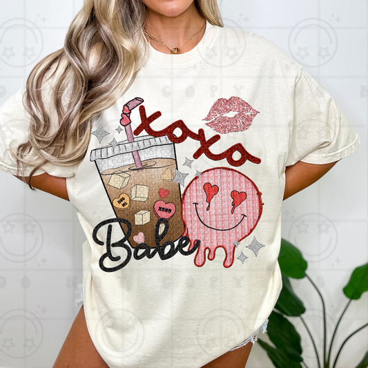 Xoxo babe coffee faux embroidery-DTF TRANSFER (HWD/F25)